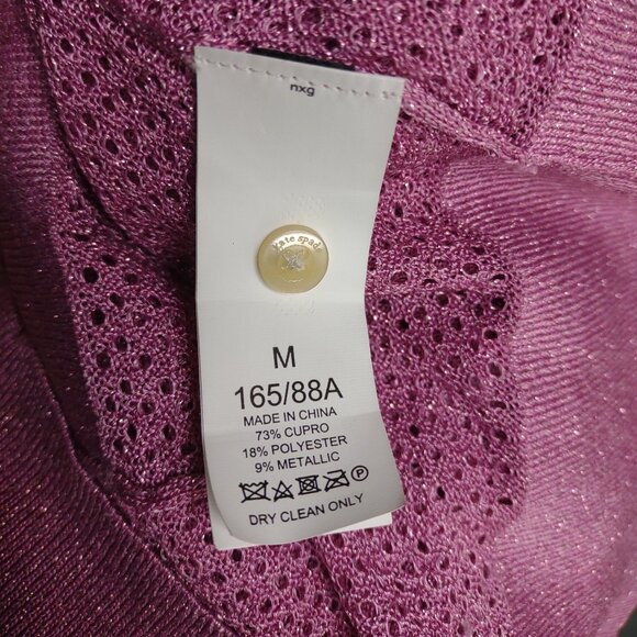Kate Spade pink metallic open knit semi-sheer button front cardigan Medium - Picture 8 of 8